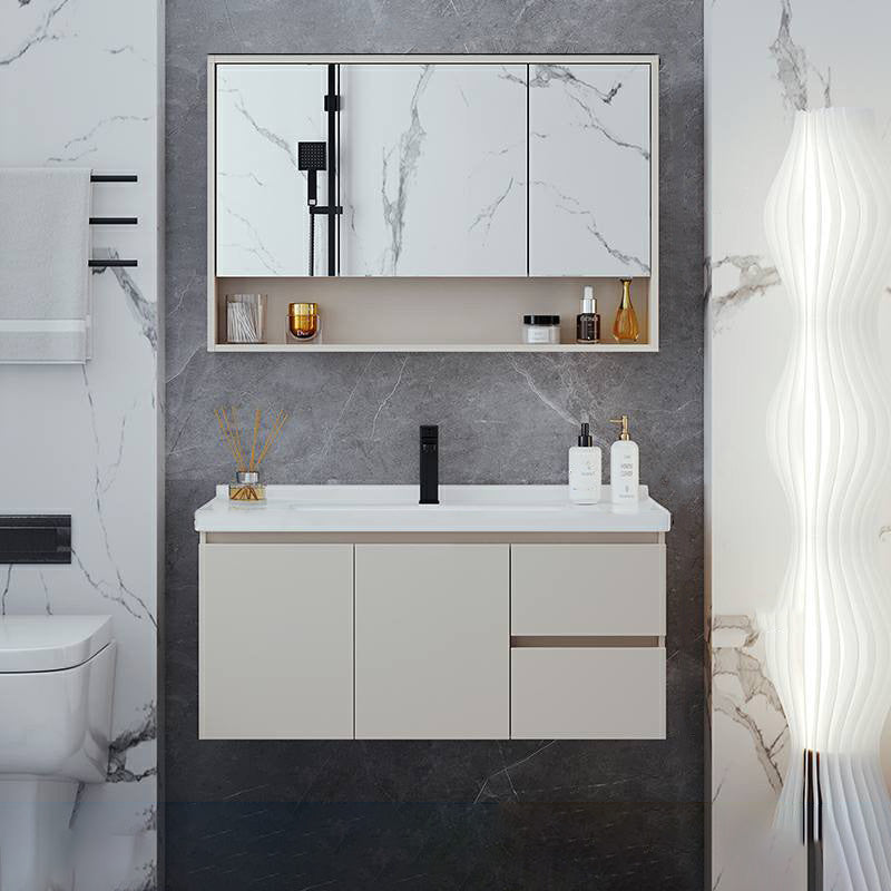 Wall Mount White Modern Solid Wood Bathroom Vanity Set Faucet Included 36"L x 20"W x 20"H Clearhalo 'Bathroom Remodel & Bathroom Fixtures' 'Bathroom Vanities' 'bathroom_vanities' 'Home Improvement' 'home_improvement' 'home_improvement_bathroom_vanities' 8205880