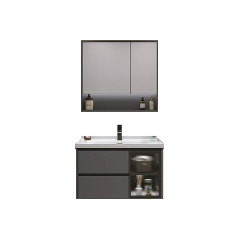 Trendy Bathroom Vanity Wall Mount Open Shelf Single Sink with Soft Close Door Vanity & Faucet & Mirror Cabinet 28"L x 20"W x 20"H Clearhalo 'Bathroom Remodel & Bathroom Fixtures' 'Bathroom Vanities' 'bathroom_vanities' 'Home Improvement' 'home_improvement' 'home_improvement_bathroom_vanities' 8205909