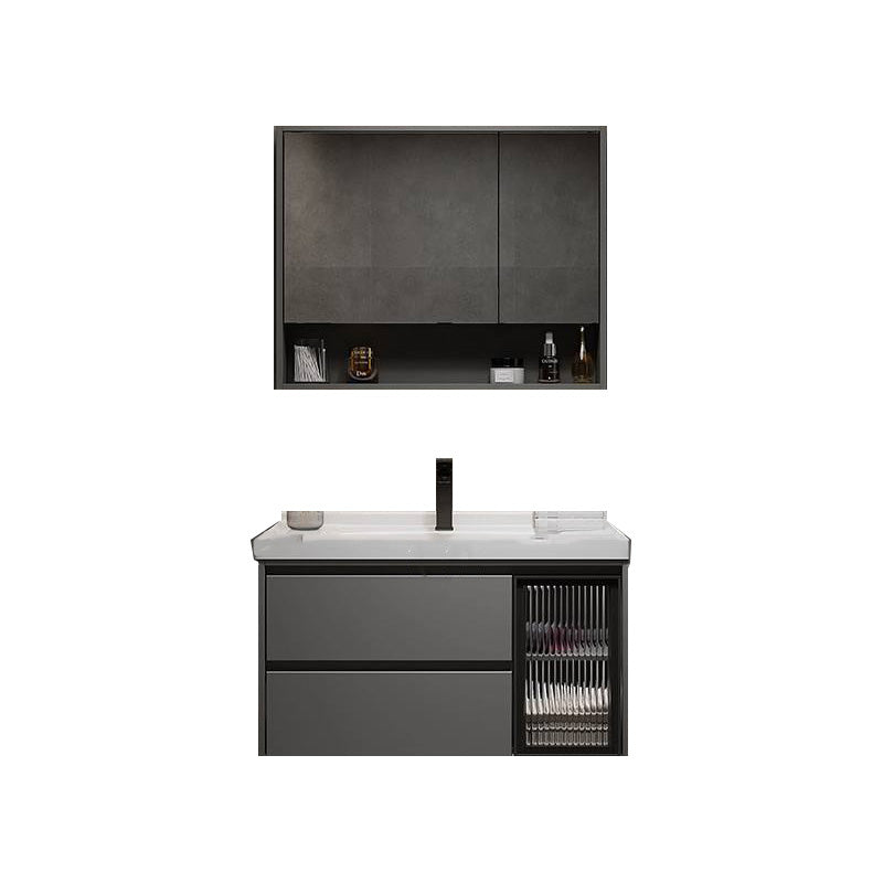 Modern Gray Wood Rectangular Wall Mount Open Console with Sink Set 32"L x 20"W x 20"H Clearhalo 'Bathroom Remodel & Bathroom Fixtures' 'Bathroom Vanities' 'bathroom_vanities' 'Home Improvement' 'home_improvement' 'home_improvement_bathroom_vanities' 8205941