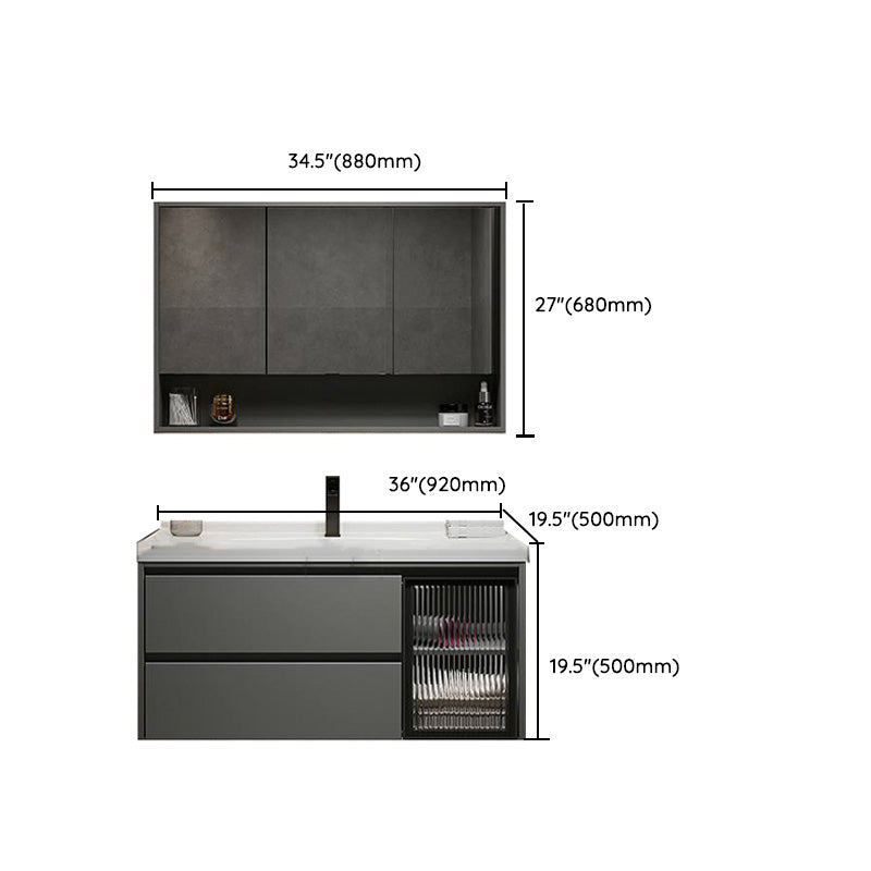 Modern Gray Wood Rectangular Wall Mount Open Console with Sink Set Clearhalo 'Bathroom Remodel & Bathroom Fixtures' 'Bathroom Vanities' 'bathroom_vanities' 'Home Improvement' 'home_improvement' 'home_improvement_bathroom_vanities' 8205951