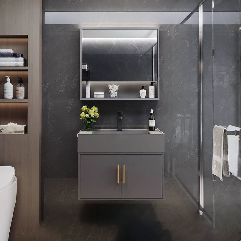 Grey Wall Mount Modern Single-Sink Open Console with Sink Set 24"L x 19"W x 22"H Clearhalo 'Bathroom Remodel & Bathroom Fixtures' 'Bathroom Vanities' 'bathroom_vanities' 'Home Improvement' 'home_improvement' 'home_improvement_bathroom_vanities' 8211629