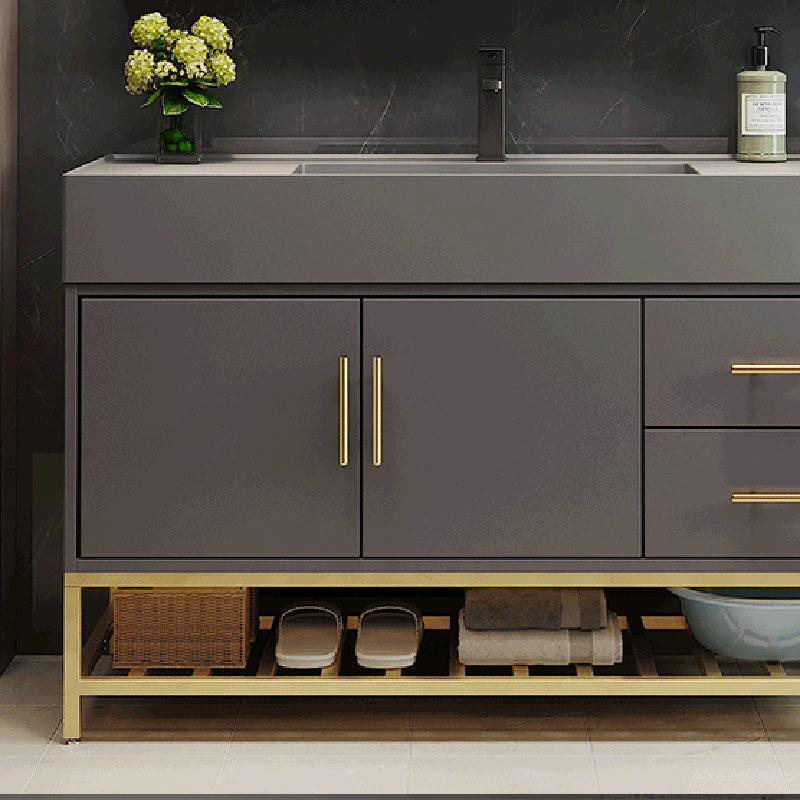 Grey Wall Mount Modern Single-Sink Open Console with Sink Set Clearhalo 'Bathroom Remodel & Bathroom Fixtures' 'Bathroom Vanities' 'bathroom_vanities' 'Home Improvement' 'home_improvement' 'home_improvement_bathroom_vanities' 8211634