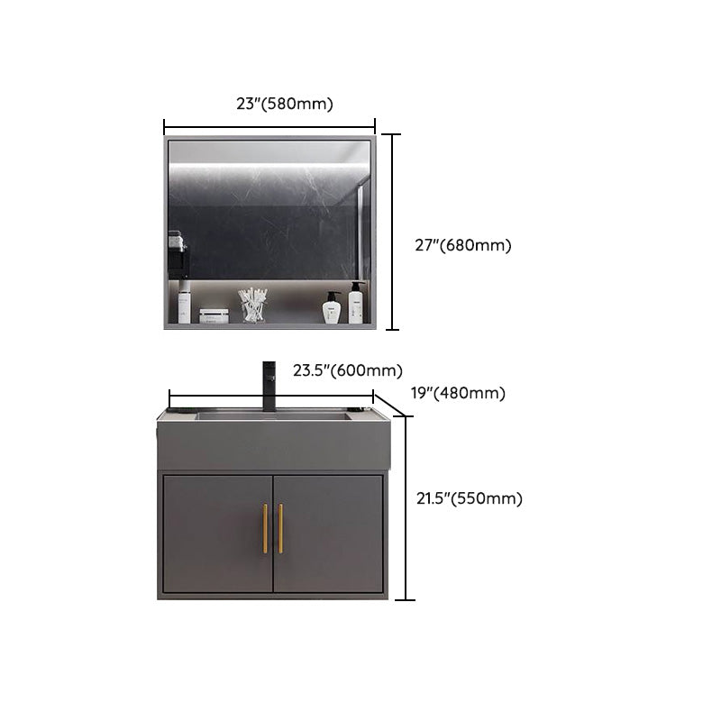 Grey Wall Mount Modern Single-Sink Open Console with Sink Set Clearhalo 'Bathroom Remodel & Bathroom Fixtures' 'Bathroom Vanities' 'bathroom_vanities' 'Home Improvement' 'home_improvement' 'home_improvement_bathroom_vanities' 8211641