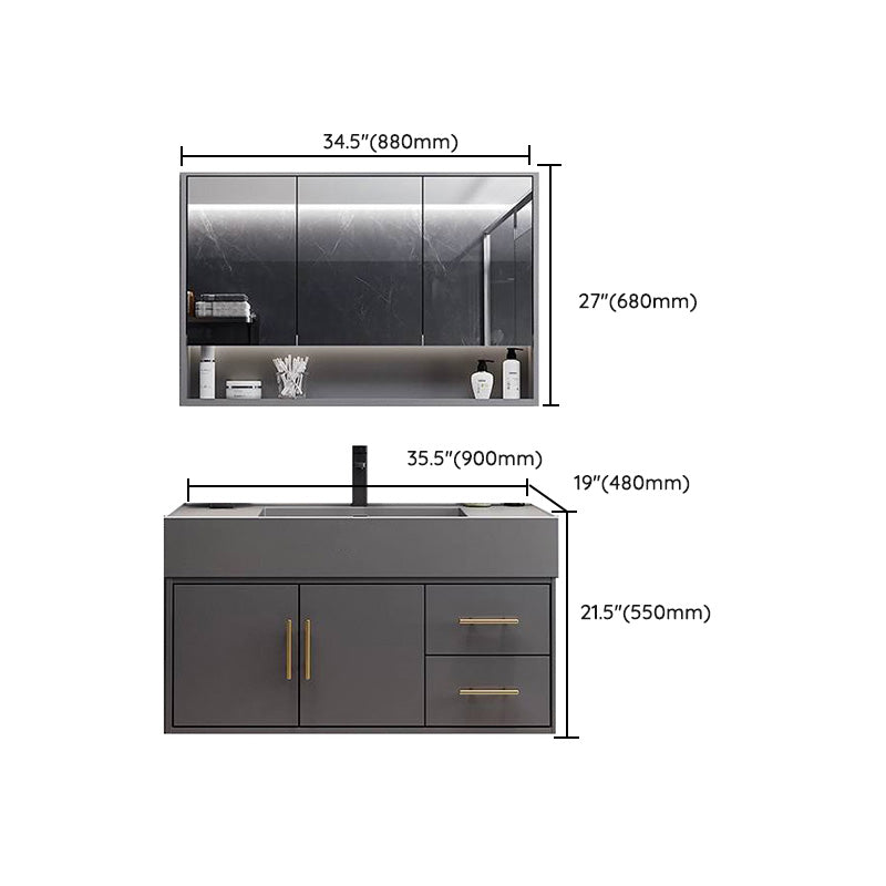 Grey Wall Mount Modern Single-Sink Open Console with Sink Set Clearhalo 'Bathroom Remodel & Bathroom Fixtures' 'Bathroom Vanities' 'bathroom_vanities' 'Home Improvement' 'home_improvement' 'home_improvement_bathroom_vanities' 8211644