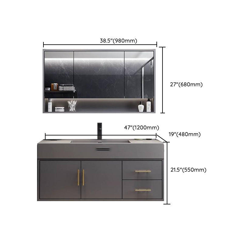 Grey Wall Mount Modern Single-Sink Open Console with Sink Set Clearhalo 'Bathroom Remodel & Bathroom Fixtures' 'Bathroom Vanities' 'bathroom_vanities' 'Home Improvement' 'home_improvement' 'home_improvement_bathroom_vanities' 8211646