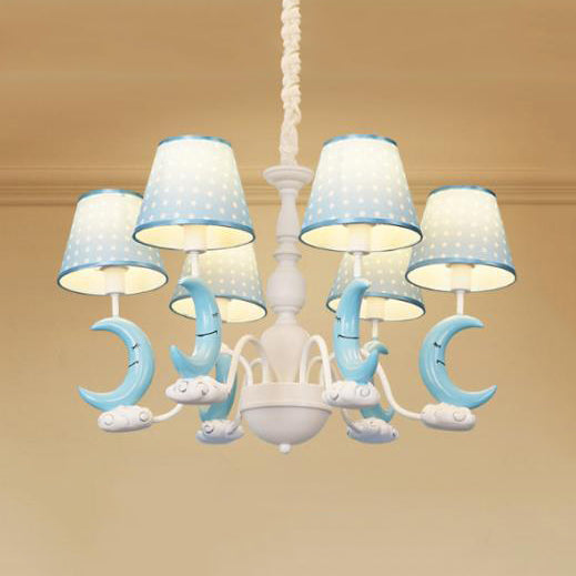 Bedroom Tapered Shade Hanging Lamp with Crescent Metal Cartoon Blue Chandelier 6 Blue Clearhalo 'Ceiling Lights' 'Chandeliers' Lighting' options 82147_3b7be482-60c0-4f05-a0ec-092503728ae6