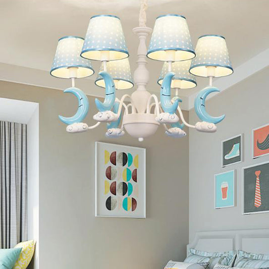 Bedroom Tapered Shade Hanging Lamp with Crescent Metal Cartoon Blue Chandelier Clearhalo 'Ceiling Lights' 'Chandeliers' Lighting' options 82148