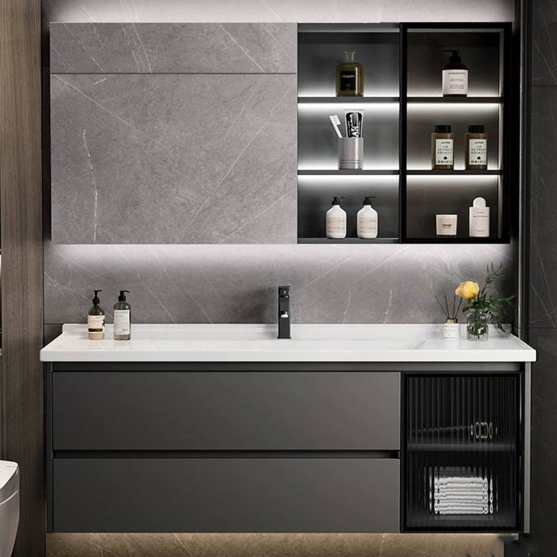 Trendy Bathroom Sink Vanity Wall-Mounted Open Shelf Faucet Included 48"L x 19"W x 19"H Clearhalo 'Bathroom Remodel & Bathroom Fixtures' 'Bathroom Vanities' 'bathroom_vanities' 'Home Improvement' 'home_improvement' 'home_improvement_bathroom_vanities' 8215750