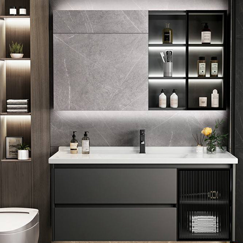 Trendy Bathroom Sink Vanity Wall-Mounted Open Shelf Faucet Included 40"L x 19"W x 19"H Clearhalo 'Bathroom Remodel & Bathroom Fixtures' 'Bathroom Vanities' 'bathroom_vanities' 'Home Improvement' 'home_improvement' 'home_improvement_bathroom_vanities' 8215753