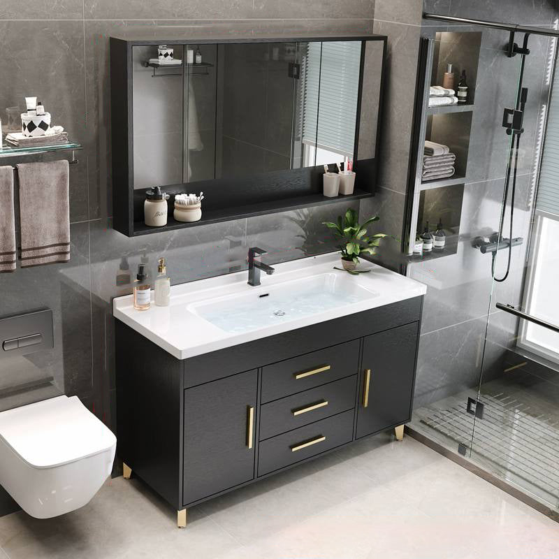 Single-Sink Black Solid Wood Modern Open Console with Sink Set 48"L x 20"W x 32"H Clearhalo 'Bathroom Remodel & Bathroom Fixtures' 'Bathroom Vanities' 'bathroom_vanities' 'Home Improvement' 'home_improvement' 'home_improvement_bathroom_vanities' 8215766