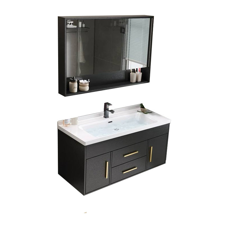 Single-Sink Black Solid Wood Modern Open Console with Sink Set 36"L x 20"W x 20"H Clearhalo 'Bathroom Remodel & Bathroom Fixtures' 'Bathroom Vanities' 'bathroom_vanities' 'Home Improvement' 'home_improvement' 'home_improvement_bathroom_vanities' 8215768