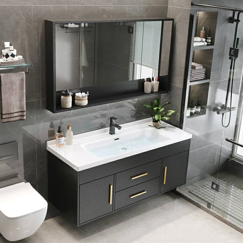 Single-Sink Black Solid Wood Modern Open Console with Sink Set 48"L x 20"W x 20"H Clearhalo 'Bathroom Remodel & Bathroom Fixtures' 'Bathroom Vanities' 'bathroom_vanities' 'Home Improvement' 'home_improvement' 'home_improvement_bathroom_vanities' 8215769