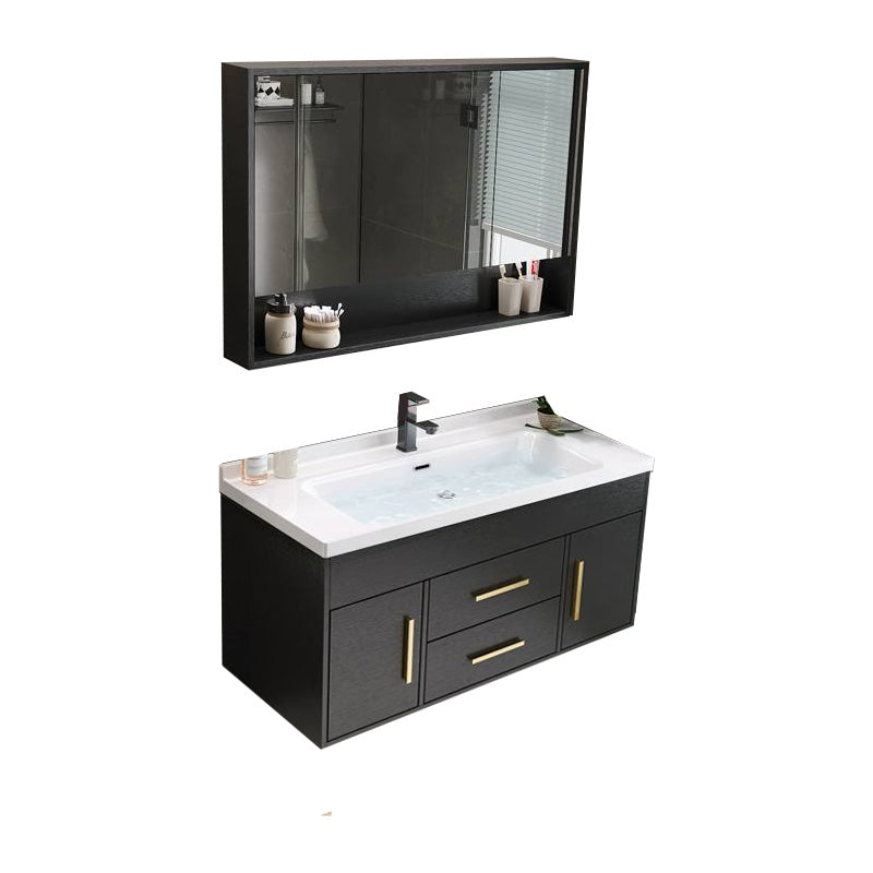 Single-Sink Black Solid Wood Modern Open Console with Sink Set 40"L x 20"W x 20"H Clearhalo 'Bathroom Remodel & Bathroom Fixtures' 'Bathroom Vanities' 'bathroom_vanities' 'Home Improvement' 'home_improvement' 'home_improvement_bathroom_vanities' 8215772