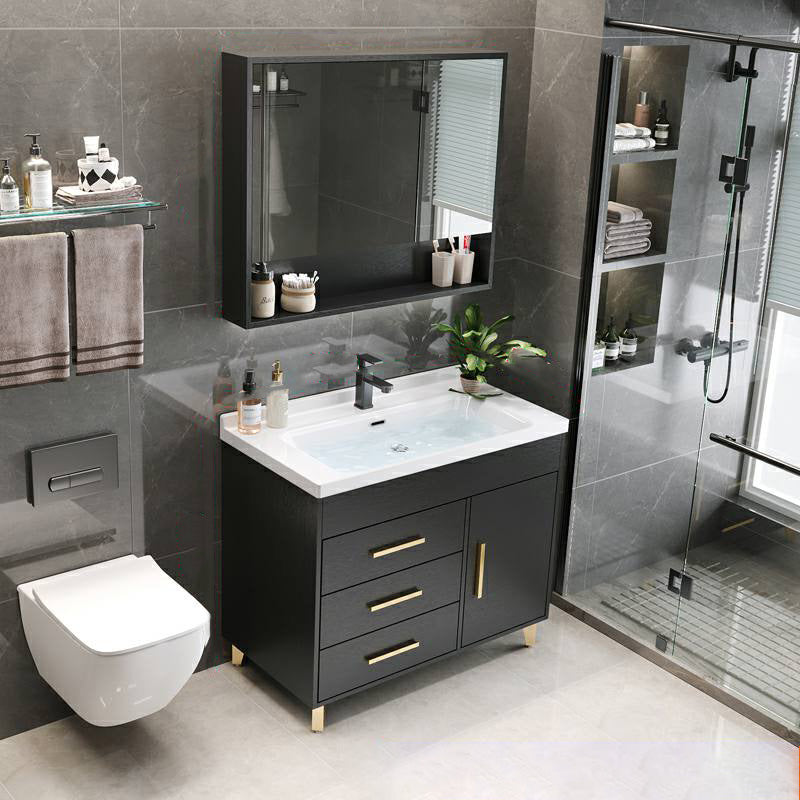 Single-Sink Black Solid Wood Modern Open Console with Sink Set 32"L x 20"W x 32"H Clearhalo 'Bathroom Remodel & Bathroom Fixtures' 'Bathroom Vanities' 'bathroom_vanities' 'Home Improvement' 'home_improvement' 'home_improvement_bathroom_vanities' 8215773