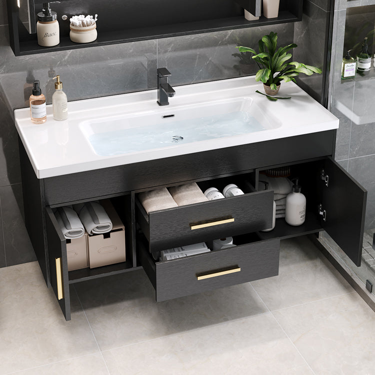 Single-Sink Black Solid Wood Modern Open Console with Sink Set Clearhalo 'Bathroom Remodel & Bathroom Fixtures' 'Bathroom Vanities' 'bathroom_vanities' 'Home Improvement' 'home_improvement' 'home_improvement_bathroom_vanities' 8215778