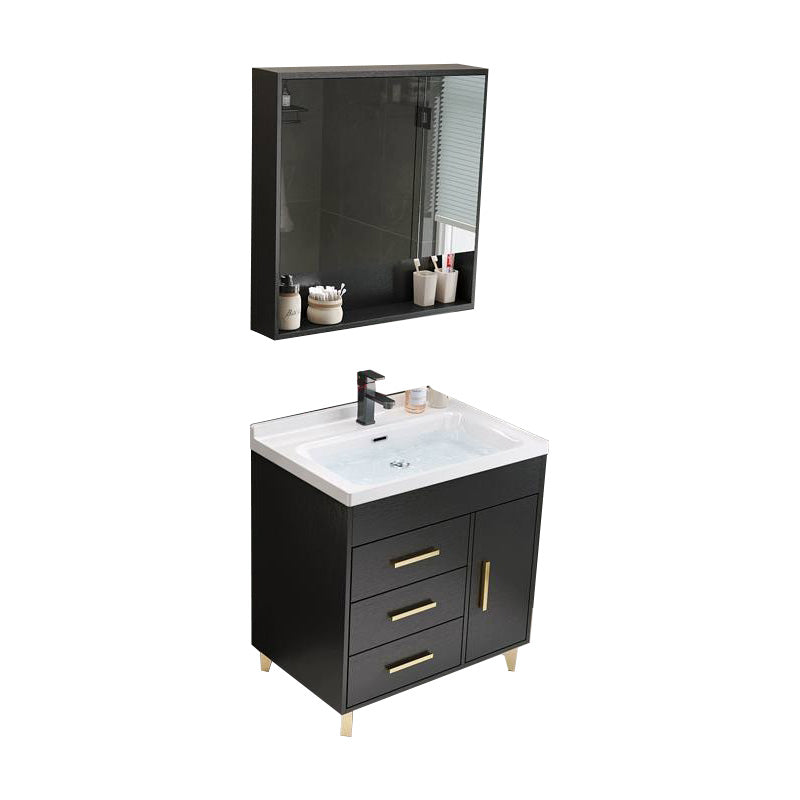 Single-Sink Black Solid Wood Modern Open Console with Sink Set 28"L x 20"W x 32"H Clearhalo 'Bathroom Remodel & Bathroom Fixtures' 'Bathroom Vanities' 'bathroom_vanities' 'Home Improvement' 'home_improvement' 'home_improvement_bathroom_vanities' 8215779