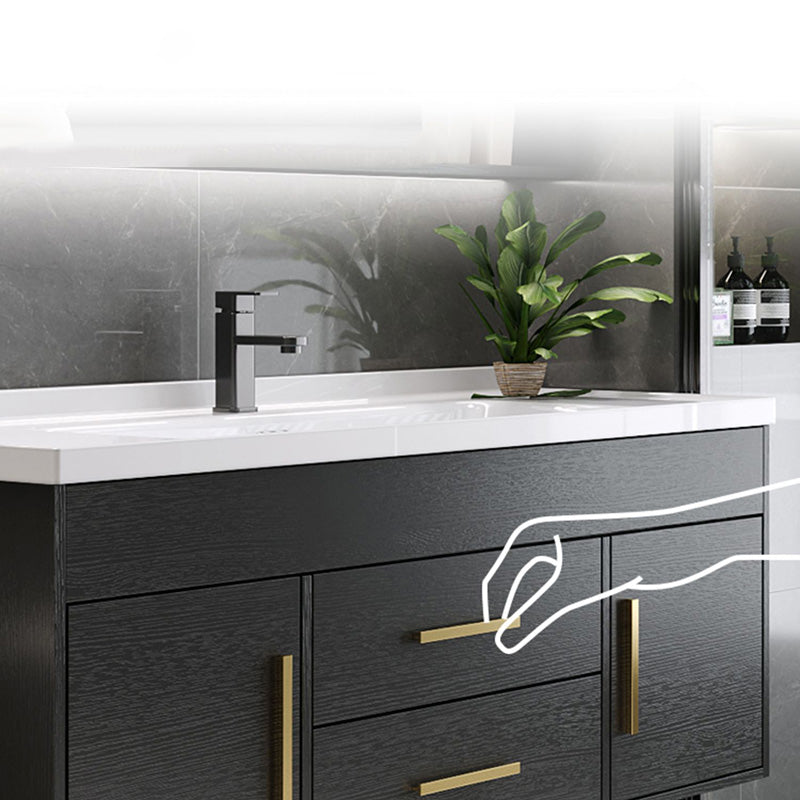 Single-Sink Black Solid Wood Modern Open Console with Sink Set Clearhalo 'Bathroom Remodel & Bathroom Fixtures' 'Bathroom Vanities' 'bathroom_vanities' 'Home Improvement' 'home_improvement' 'home_improvement_bathroom_vanities' 8215781