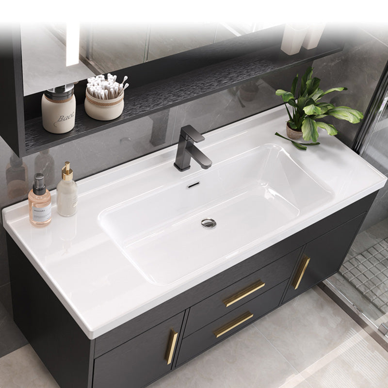 Single-Sink Black Solid Wood Modern Open Console with Sink Set Clearhalo 'Bathroom Remodel & Bathroom Fixtures' 'Bathroom Vanities' 'bathroom_vanities' 'Home Improvement' 'home_improvement' 'home_improvement_bathroom_vanities' 8215782