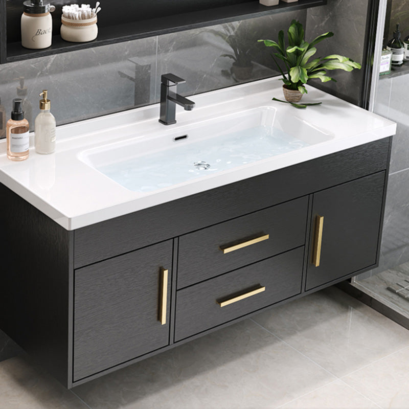 Single-Sink Black Solid Wood Modern Open Console with Sink Set Clearhalo 'Bathroom Remodel & Bathroom Fixtures' 'Bathroom Vanities' 'bathroom_vanities' 'Home Improvement' 'home_improvement' 'home_improvement_bathroom_vanities' 8215785