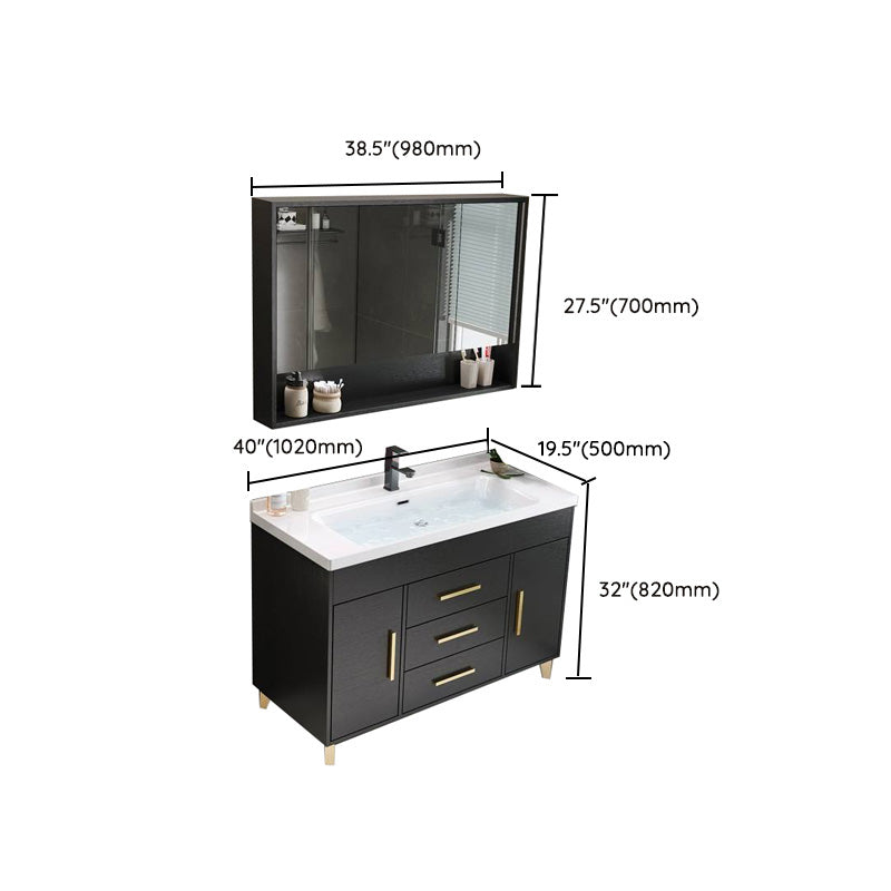 Single-Sink Black Solid Wood Modern Open Console with Sink Set Clearhalo 'Bathroom Remodel & Bathroom Fixtures' 'Bathroom Vanities' 'bathroom_vanities' 'Home Improvement' 'home_improvement' 'home_improvement_bathroom_vanities' 8215796