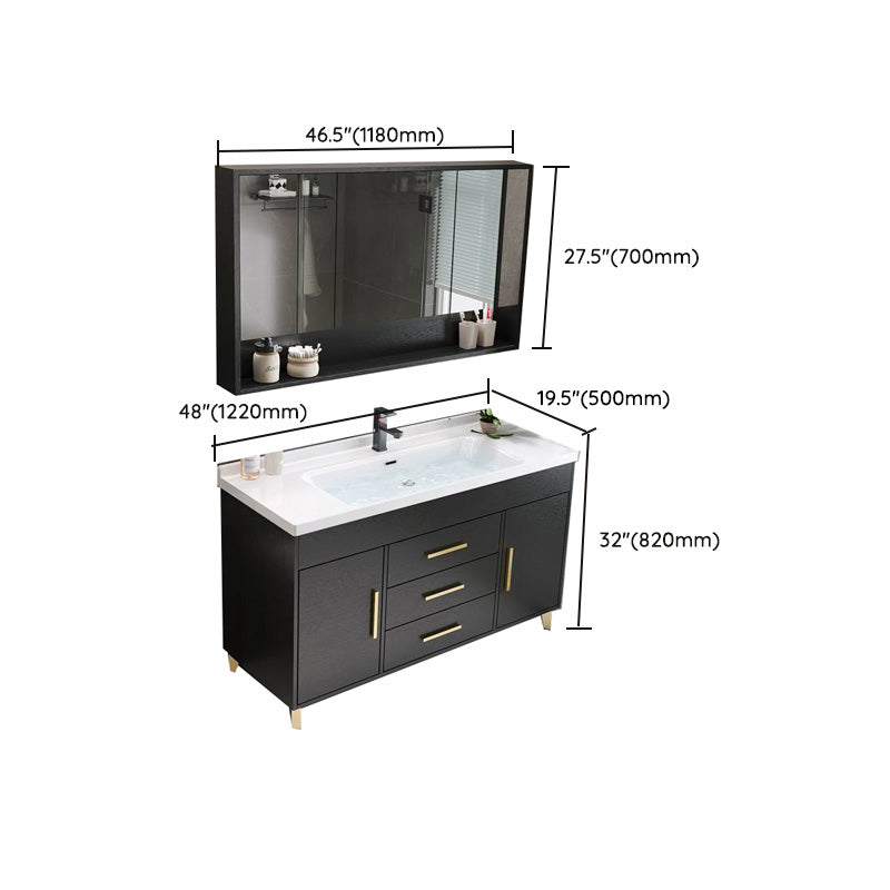 Single-Sink Black Solid Wood Modern Open Console with Sink Set Clearhalo 'Bathroom Remodel & Bathroom Fixtures' 'Bathroom Vanities' 'bathroom_vanities' 'Home Improvement' 'home_improvement' 'home_improvement_bathroom_vanities' 8215797