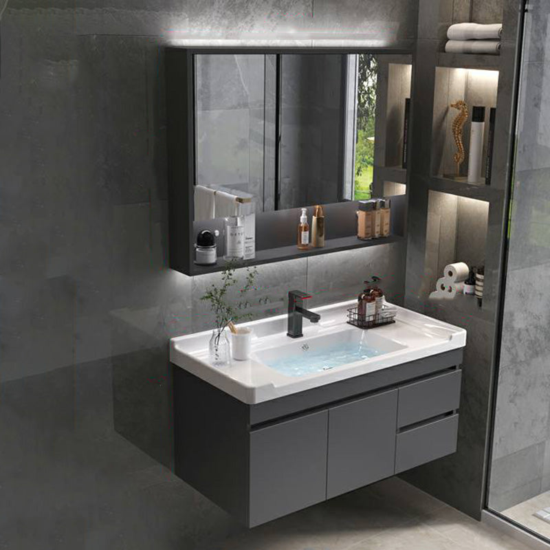 Grey Modern Solid Wood Single-Sink Open Console with Sink Set 32"L x 19"W x 20"H Clearhalo 'Bathroom Remodel & Bathroom Fixtures' 'Bathroom Vanities' 'bathroom_vanities' 'Home Improvement' 'home_improvement' 'home_improvement_bathroom_vanities' 8215801