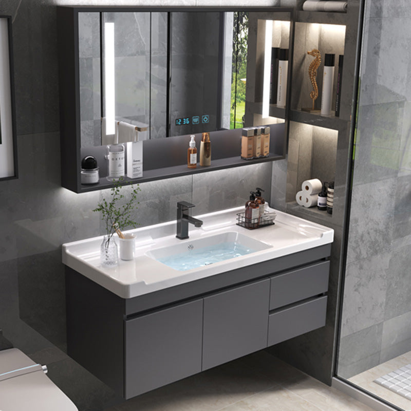 Grey Modern Solid Wood Single-Sink Open Console with Sink Set Clearhalo 'Bathroom Remodel & Bathroom Fixtures' 'Bathroom Vanities' 'bathroom_vanities' 'Home Improvement' 'home_improvement' 'home_improvement_bathroom_vanities' 8215808