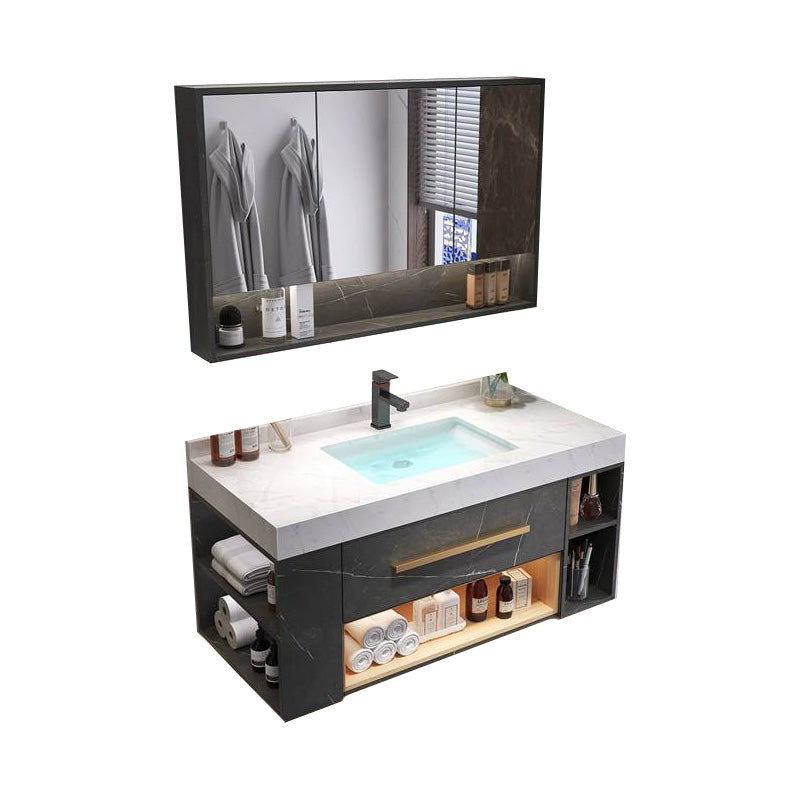 Wall Mount Single-Sink Modern Black Open Console with Sink Set 47"L x 20"W x 21"H 1 Clearhalo 'Bathroom Remodel & Bathroom Fixtures' 'Bathroom Vanities' 'bathroom_vanities' 'Home Improvement' 'home_improvement' 'home_improvement_bathroom_vanities' 8215831
