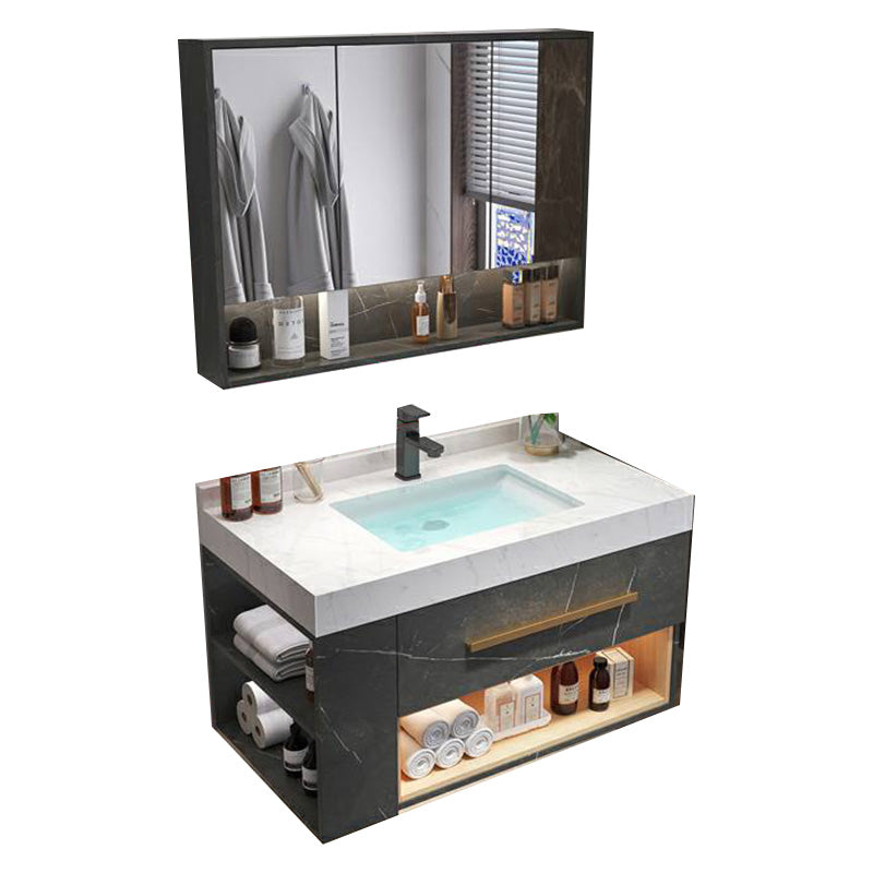 Wall Mount Single-Sink Modern Black Open Console with Sink Set 39"L x 20"W x 21"H 1 Clearhalo 'Bathroom Remodel & Bathroom Fixtures' 'Bathroom Vanities' 'bathroom_vanities' 'Home Improvement' 'home_improvement' 'home_improvement_bathroom_vanities' 8215833