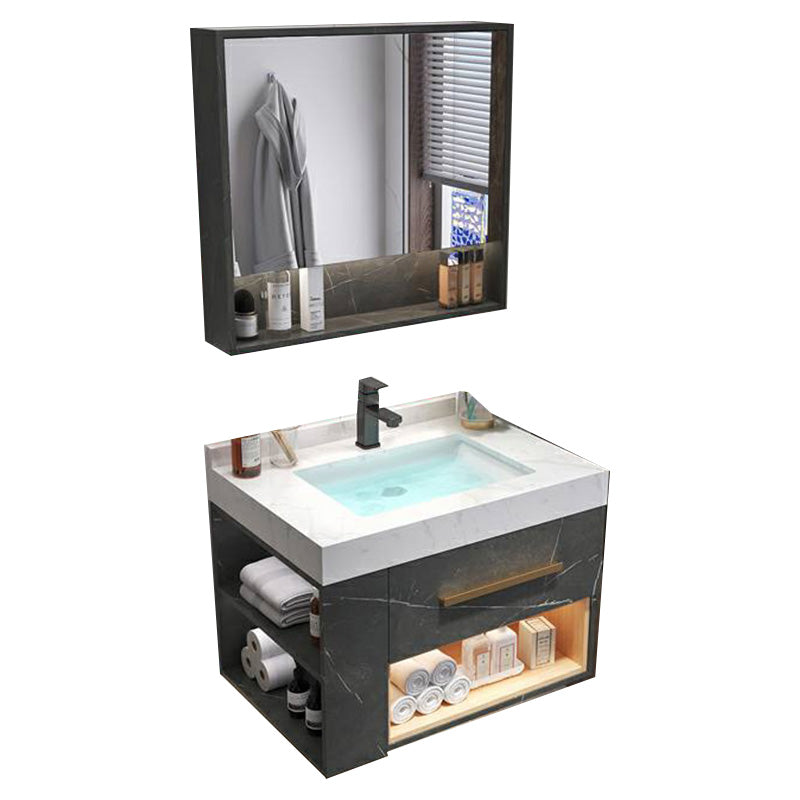 Wall Mount Single-Sink Modern Black Open Console with Sink Set 31"L x 20"W x 21"H 1 Clearhalo 'Bathroom Remodel & Bathroom Fixtures' 'Bathroom Vanities' 'bathroom_vanities' 'Home Improvement' 'home_improvement' 'home_improvement_bathroom_vanities' 8215835