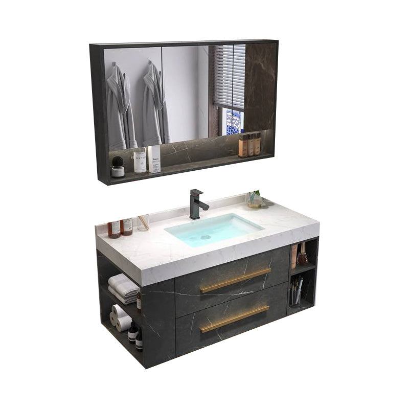 Wall Mount Single-Sink Modern Black Open Console with Sink Set 47"L x 20"W x 21"H 2 Clearhalo 'Bathroom Remodel & Bathroom Fixtures' 'Bathroom Vanities' 'bathroom_vanities' 'Home Improvement' 'home_improvement' 'home_improvement_bathroom_vanities' 8215837