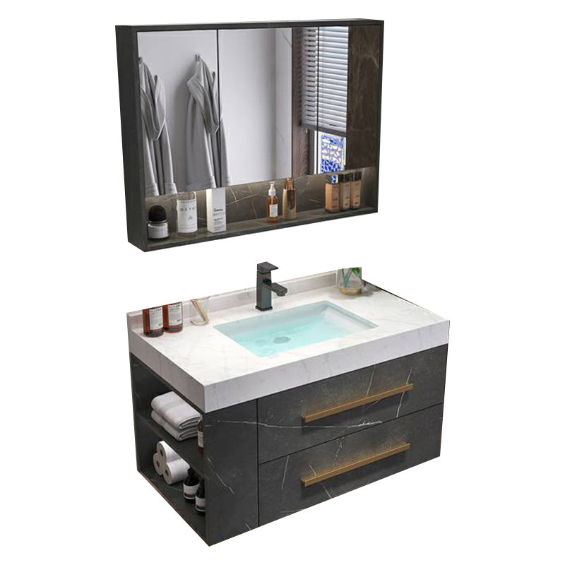 Wall Mount Single-Sink Modern Black Open Console with Sink Set 39"L x 20"W x 21"H 2 Clearhalo 'Bathroom Remodel & Bathroom Fixtures' 'Bathroom Vanities' 'bathroom_vanities' 'Home Improvement' 'home_improvement' 'home_improvement_bathroom_vanities' 8215839