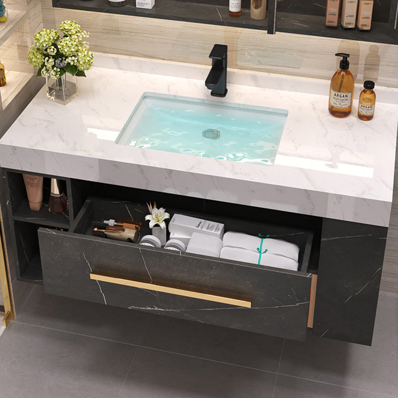 Wall Mount Single-Sink Modern Black Open Console with Sink Set Clearhalo 'Bathroom Remodel & Bathroom Fixtures' 'Bathroom Vanities' 'bathroom_vanities' 'Home Improvement' 'home_improvement' 'home_improvement_bathroom_vanities' 8215841