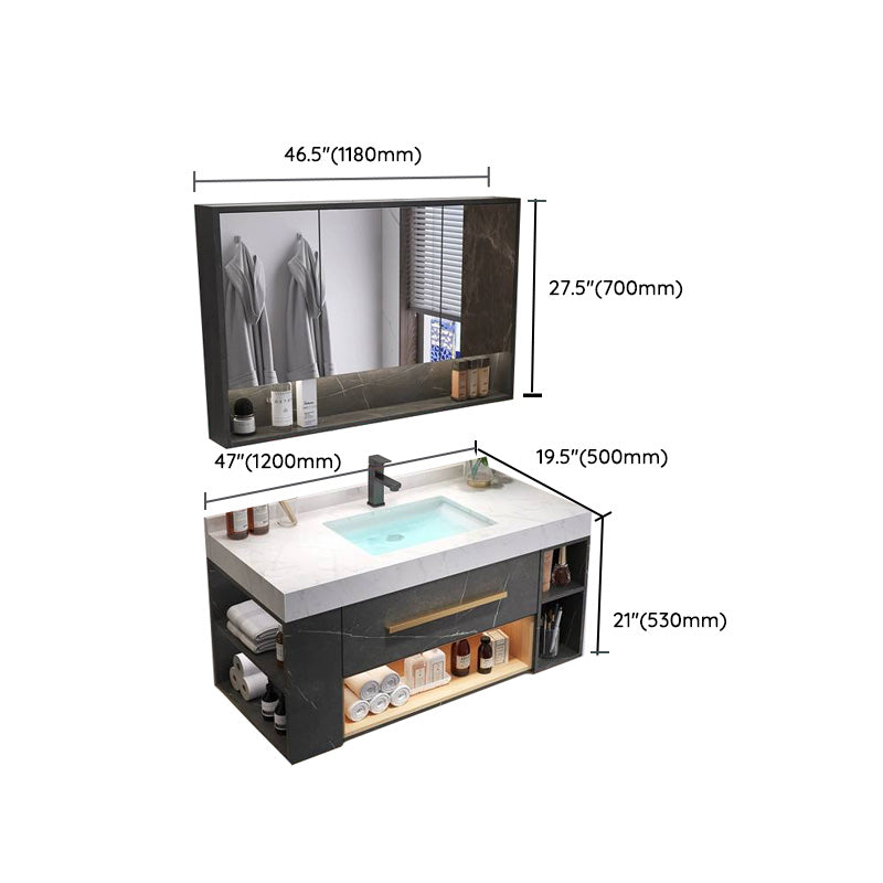 Wall Mount Single-Sink Modern Black Open Console with Sink Set Clearhalo 'Bathroom Remodel & Bathroom Fixtures' 'Bathroom Vanities' 'bathroom_vanities' 'Home Improvement' 'home_improvement' 'home_improvement_bathroom_vanities' 8215859