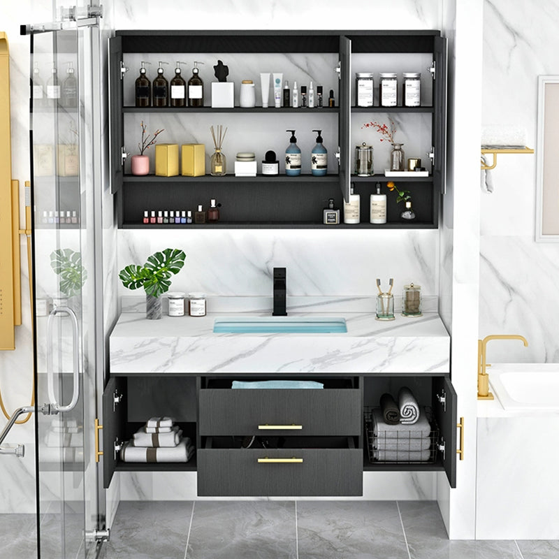 Fashionable Bathroom Vanity Set Wall-Mounted Open Shelf Faucet Included Clearhalo 'Bathroom Remodel & Bathroom Fixtures' 'Bathroom Vanities' 'bathroom_vanities' 'Home Improvement' 'home_improvement' 'home_improvement_bathroom_vanities' 8215862