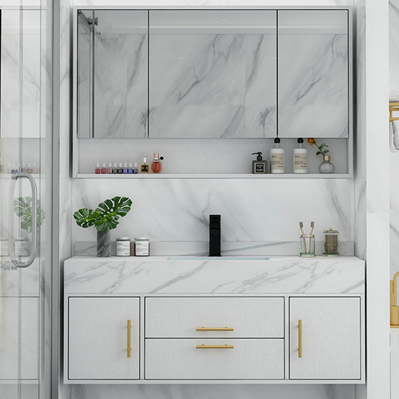 Fashionable Bathroom Vanity Set Wall-Mounted Open Shelf Faucet Included White Clearhalo 'Bathroom Remodel & Bathroom Fixtures' 'Bathroom Vanities' 'bathroom_vanities' 'Home Improvement' 'home_improvement' 'home_improvement_bathroom_vanities' 8215869