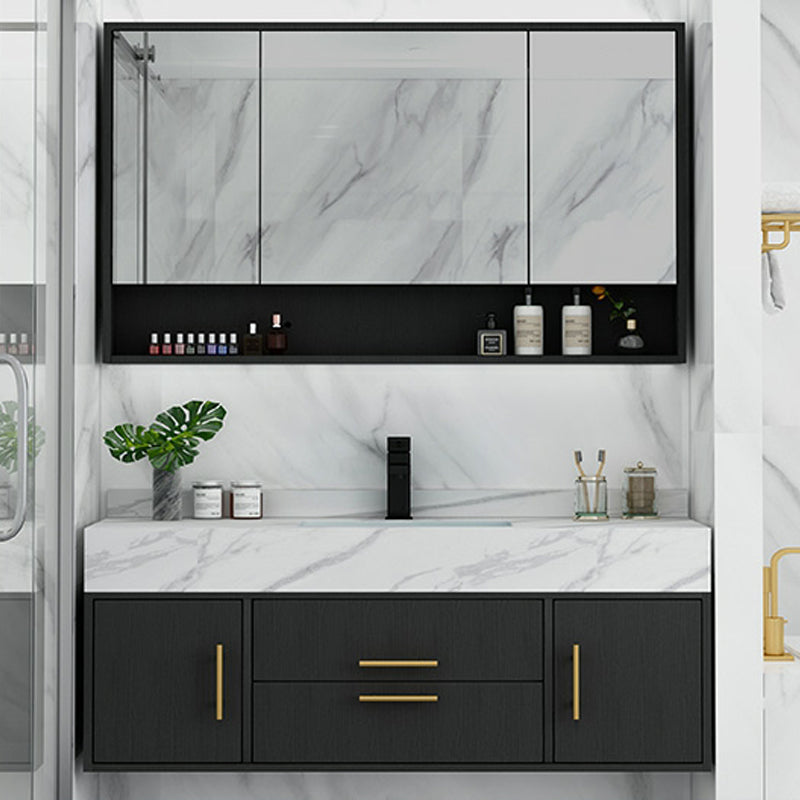 Fashionable Bathroom Vanity Set Wall-Mounted Open Shelf Faucet Included Black Clearhalo 'Bathroom Remodel & Bathroom Fixtures' 'Bathroom Vanities' 'bathroom_vanities' 'Home Improvement' 'home_improvement' 'home_improvement_bathroom_vanities' 8215870