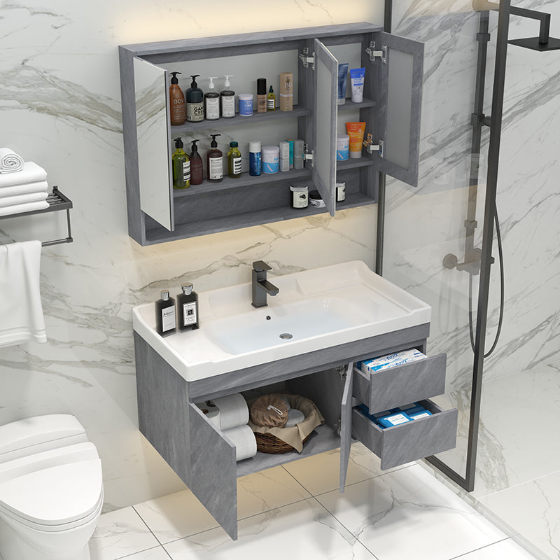 Modern Bathroom Sink Vanity Open Shelf Wall-Mounted Ceramic Top Clearhalo 'Bathroom Remodel & Bathroom Fixtures' 'Bathroom Vanities' 'bathroom_vanities' 'Home Improvement' 'home_improvement' 'home_improvement_bathroom_vanities' 8215895