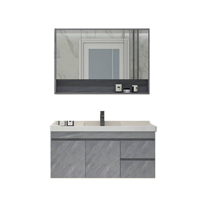 Modern Bathroom Sink Vanity Open Shelf Wall-Mounted Ceramic Top 40"L x 19"W x 20"H Gray Clearhalo 'Bathroom Remodel & Bathroom Fixtures' 'Bathroom Vanities' 'bathroom_vanities' 'Home Improvement' 'home_improvement' 'home_improvement_bathroom_vanities' 8215900