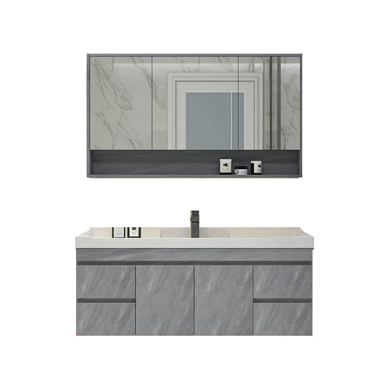 Modern Bathroom Sink Vanity Open Shelf Wall-Mounted Ceramic Top 48"L x 19"W x 20"H Gray Clearhalo 'Bathroom Remodel & Bathroom Fixtures' 'Bathroom Vanities' 'bathroom_vanities' 'Home Improvement' 'home_improvement' 'home_improvement_bathroom_vanities' 8215901