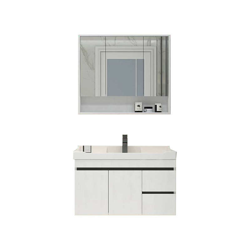 Modern Bathroom Sink Vanity Open Shelf Wall-Mounted Ceramic Top 32"L x 19"W x 20"H White Clearhalo 'Bathroom Remodel & Bathroom Fixtures' 'Bathroom Vanities' 'bathroom_vanities' 'Home Improvement' 'home_improvement' 'home_improvement_bathroom_vanities' 8215909