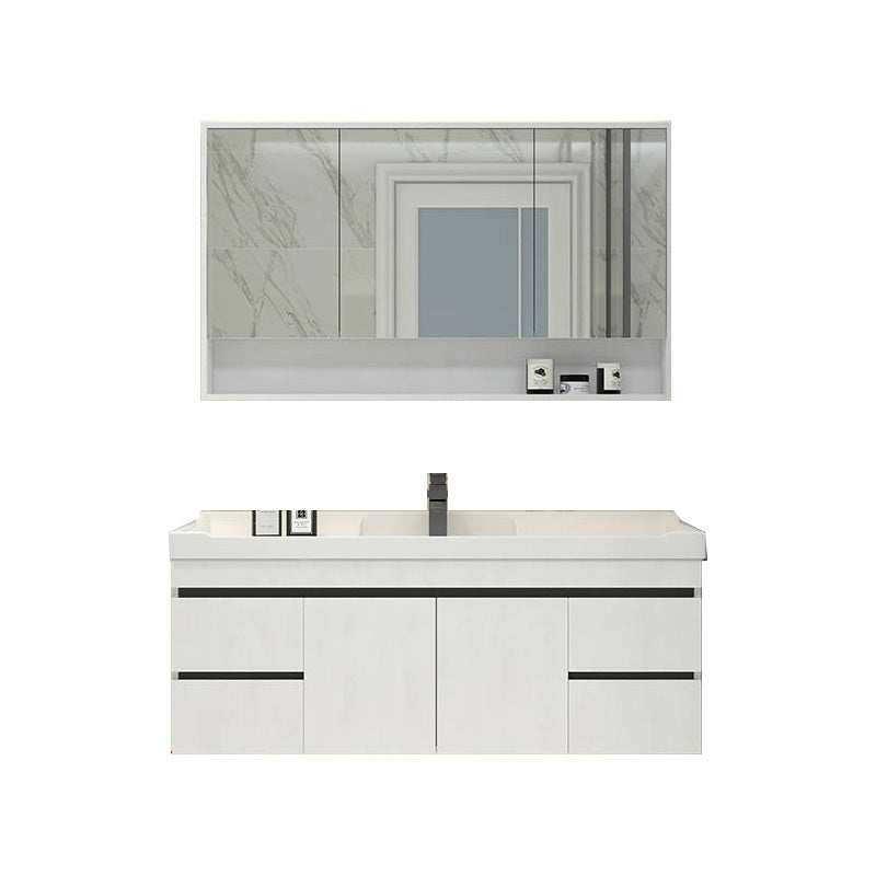 Modern Bathroom Sink Vanity Open Shelf Wall-Mounted Ceramic Top 48"L x 19"W x 20"H White Clearhalo 'Bathroom Remodel & Bathroom Fixtures' 'Bathroom Vanities' 'bathroom_vanities' 'Home Improvement' 'home_improvement' 'home_improvement_bathroom_vanities' 8215914