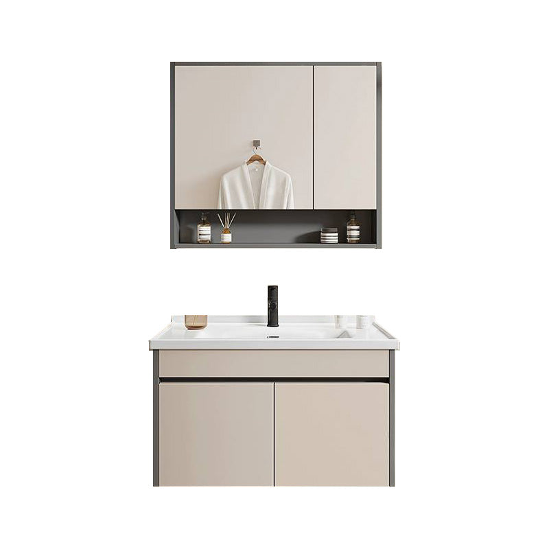 Contemporary Bathroom Sink Vanity Wall Mount Open Shelf with Soft Close Door Bathroom Vanity & Pull Out Faucet & Mirror Cabinet 28"L x 19"W x 16"H Clearhalo 'Bathroom Remodel & Bathroom Fixtures' 'Bathroom Vanities' 'bathroom_vanities' 'Home Improvement' 'home_improvement' 'home_improvement_bathroom_vanities' 8215923
