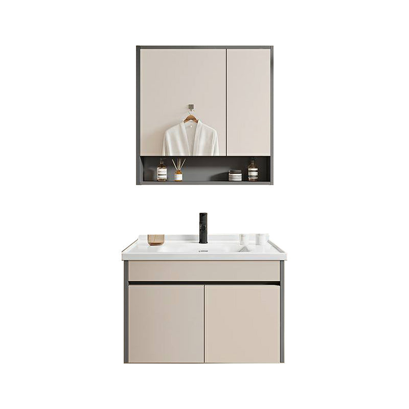 Contemporary Bathroom Sink Vanity Wall Mount Open Shelf with Soft Close Door Bathroom Vanity & Pull Out Faucet & Mirror Cabinet 24"L x 19"W x 16"H Clearhalo 'Bathroom Remodel & Bathroom Fixtures' 'Bathroom Vanities' 'bathroom_vanities' 'Home Improvement' 'home_improvement' 'home_improvement_bathroom_vanities' 8215930