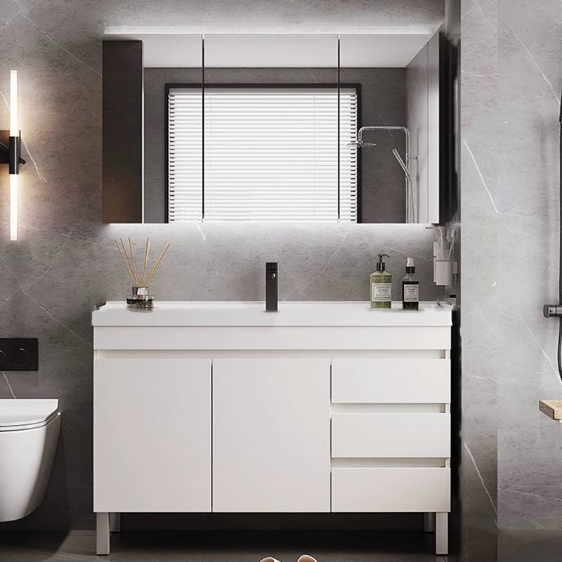 White Modern Wood Rectangular Open Console with Sink Set Faucet Included 48"L x 18.9"W x 31.5"H Clearhalo 'Bathroom Remodel & Bathroom Fixtures' 'Bathroom Vanities' 'bathroom_vanities' 'Home Improvement' 'home_improvement' 'home_improvement_bathroom_vanities' 8215951