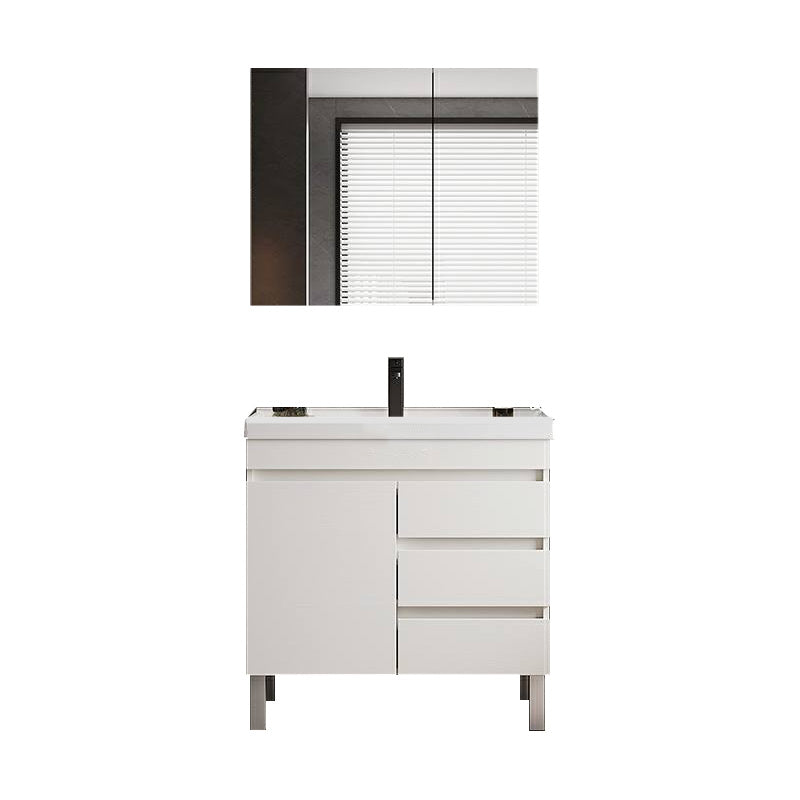 White Modern Wood Rectangular Open Console with Sink Set Faucet Included 28"L x 19"W x 31"H Clearhalo 'Bathroom Remodel & Bathroom Fixtures' 'Bathroom Vanities' 'bathroom_vanities' 'Home Improvement' 'home_improvement' 'home_improvement_bathroom_vanities' 8215957