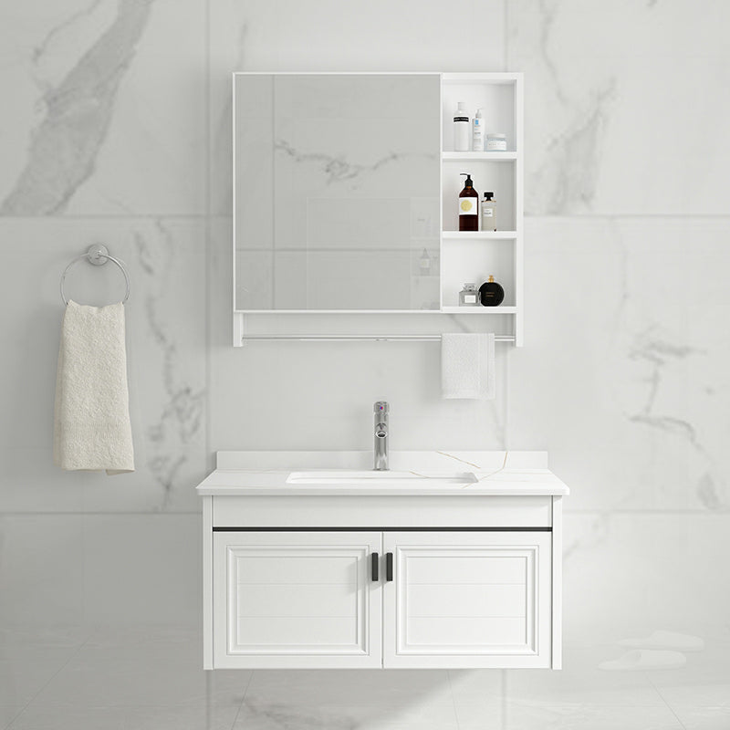White Modern Single-Sink Wall Mount Open Console with Sink Set Clearhalo 'Bathroom Remodel & Bathroom Fixtures' 'Bathroom Vanities' 'bathroom_vanities' 'Home Improvement' 'home_improvement' 'home_improvement_bathroom_vanities' 8216679