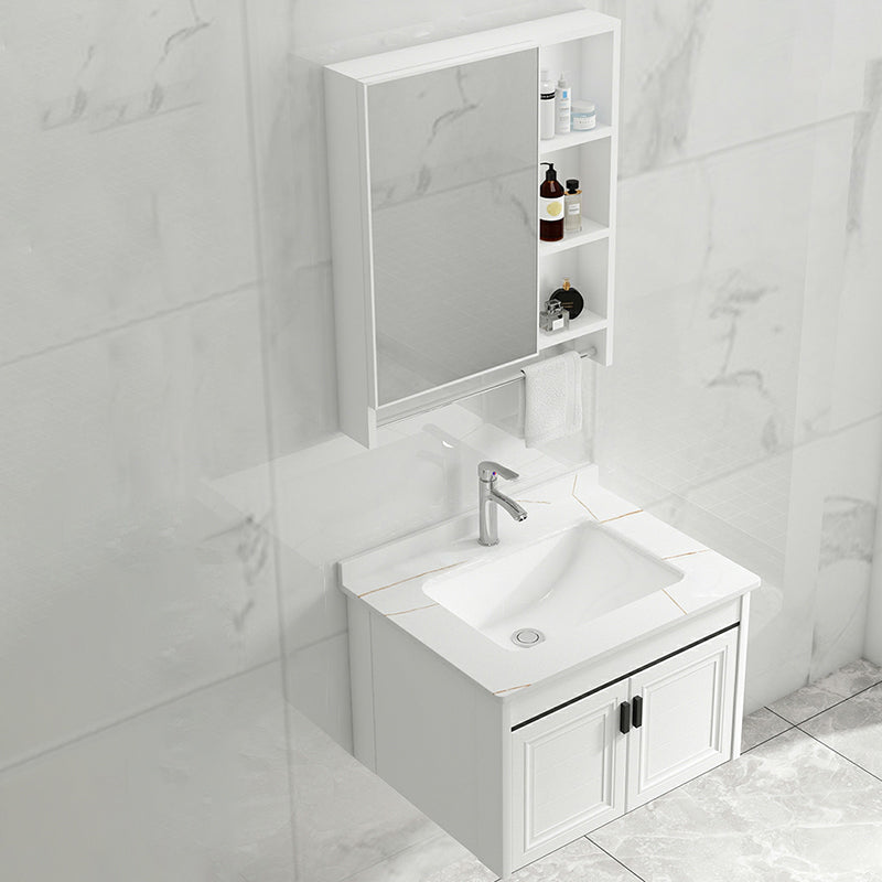 White Modern Single-Sink Wall Mount Open Console with Sink Set Vanity & Faucet & Mirror Cabinet 23.6"L x 18.5"W x 18.1"H Towel Bar Included Clearhalo 'Bathroom Remodel & Bathroom Fixtures' 'Bathroom Vanities' 'bathroom_vanities' 'Home Improvement' 'home_improvement' 'home_improvement_bathroom_vanities' 8216680