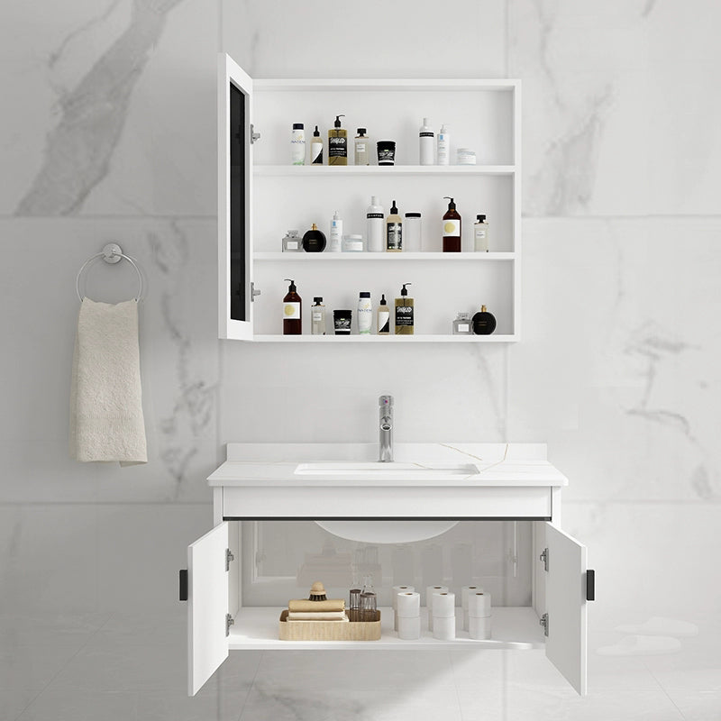 White Modern Single-Sink Wall Mount Open Console with Sink Set Clearhalo 'Bathroom Remodel & Bathroom Fixtures' 'Bathroom Vanities' 'bathroom_vanities' 'Home Improvement' 'home_improvement' 'home_improvement_bathroom_vanities' 8216682