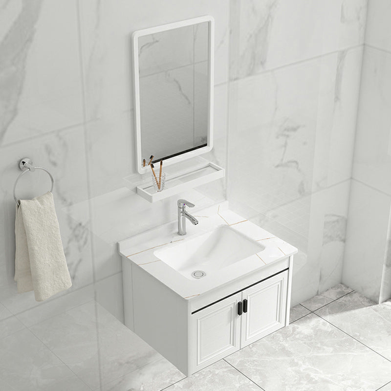 White Modern Single-Sink Wall Mount Open Console with Sink Set Vanity & Faucet & Mirrors 23.6"L x 18.5"W x 18.1"H Towel Bar Not Included Clearhalo 'Bathroom Remodel & Bathroom Fixtures' 'Bathroom Vanities' 'bathroom_vanities' 'Home Improvement' 'home_improvement' 'home_improvement_bathroom_vanities' 8216687